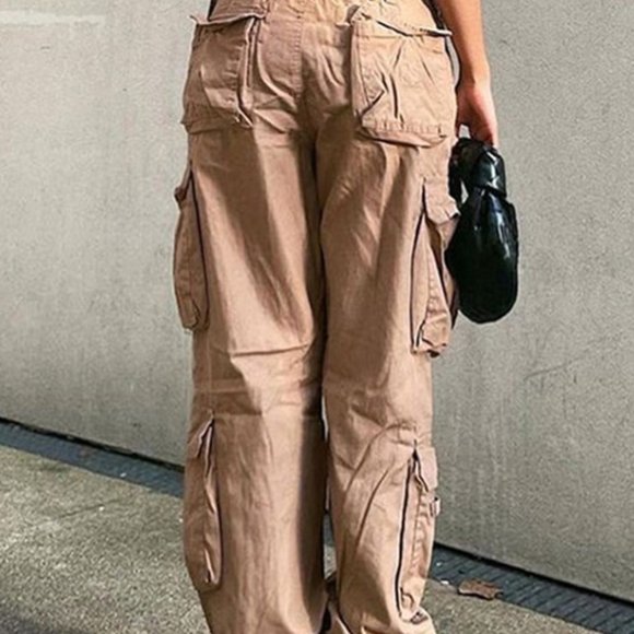 Vintage Cargo Pants Baggy Jeans Women Fashion 90s Streetwear Pockets Wide Leg - Picture 2 of 4